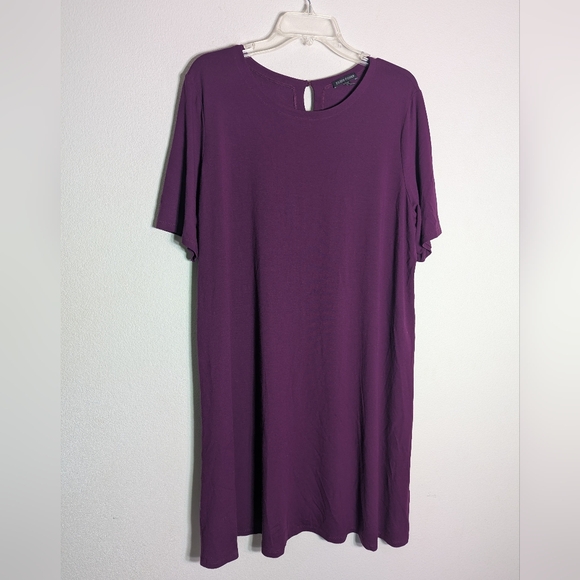 Eileen Fisher Dresses & Skirts - Eileen Fisher Womens Dress Viscose Short Sleeve Keyhole Quiet‎ Luxury Purple XL